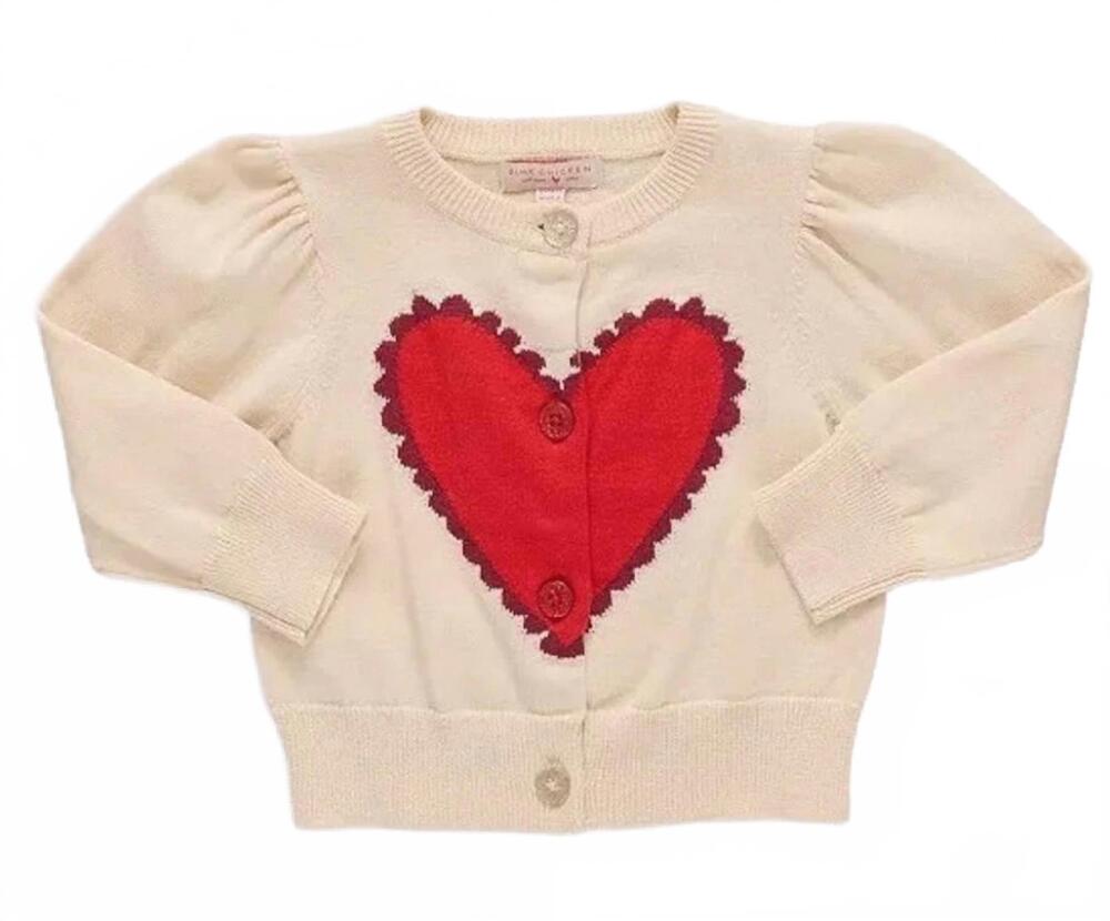 NEW PINK CHICKEN girls' constance sweater in cream/red